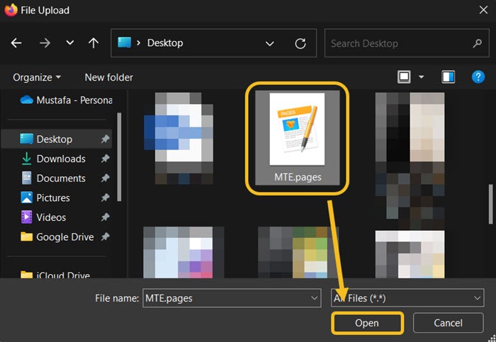 Apple Pages Select File