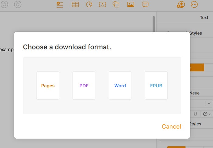 Apple Pages Choose Download Format