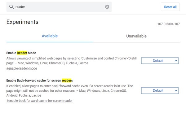 Chrome Reader Flag