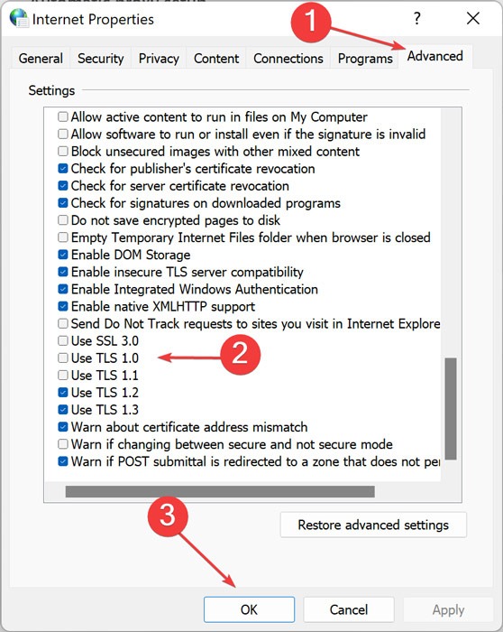 ERR SLL Protocol -  Enable Ssl Tls