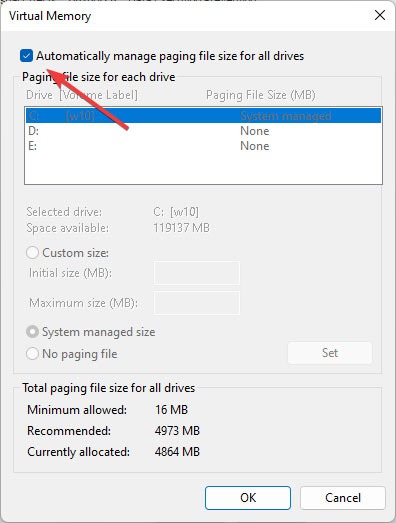 File Explorer - Automatically Manage Paging File