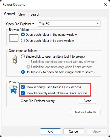 File Explorer Errors Quick Access Options Disabled