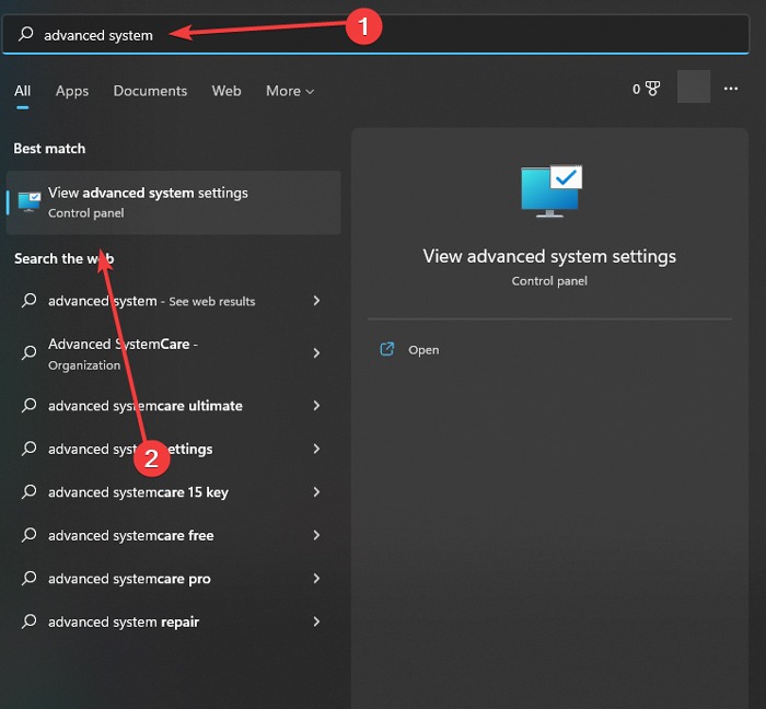 File Explorer Errors Advanced System Settings