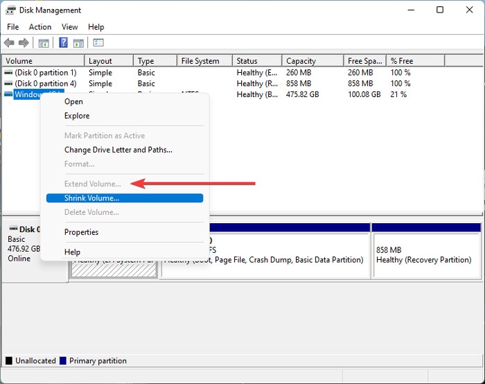 File Explorer Errors Extending Volume