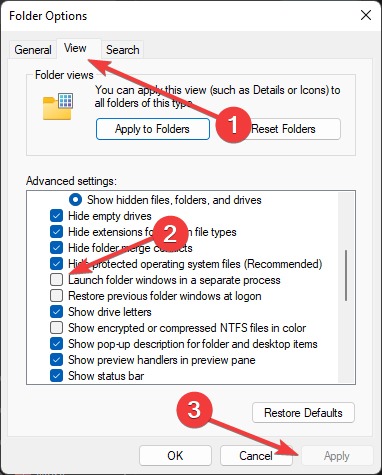 File Explorer Errors Folder View Settings And Options
