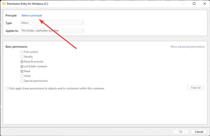 File Explorer Errors Select A Principal Option