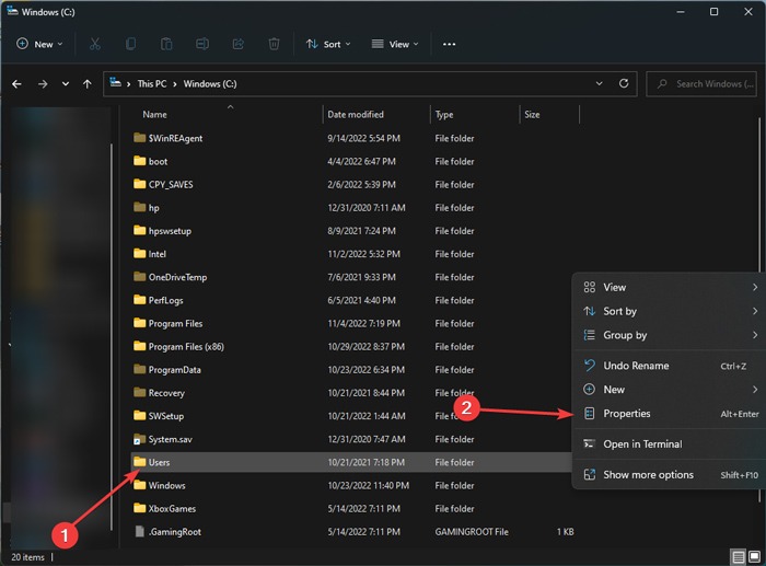 File Explorer Errors User Folder Properties