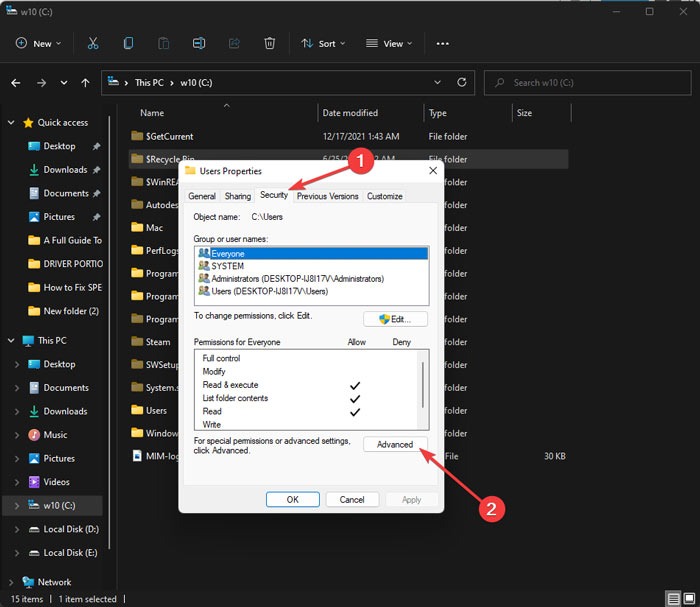 File Explorer - Security, Advanced