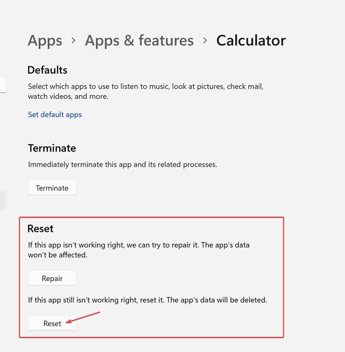 Fix Calculator Reset Section