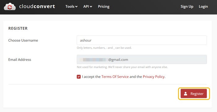 Googledrive Cloudconvert Register