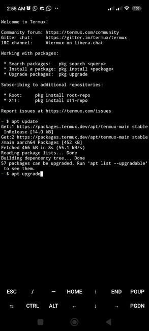 Upgrading repositories in Termux App