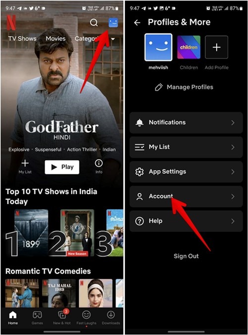 Netflix Mobile Account Settings