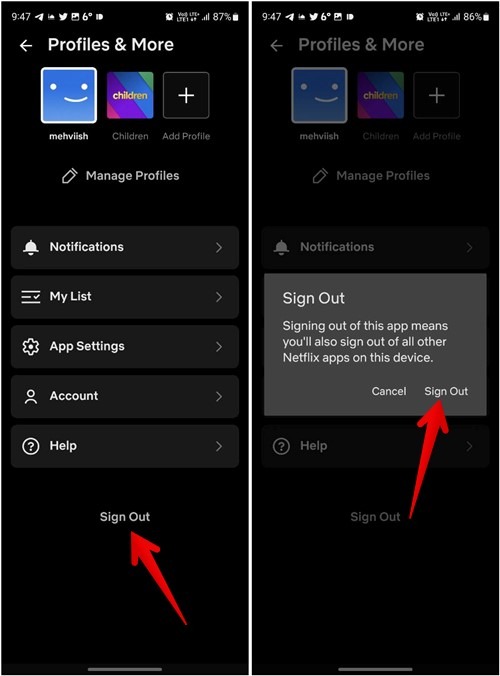 Netflix Mobile Sign Out