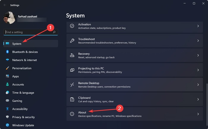 Network About Menu In Settings