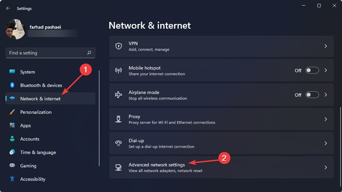 Network Advance Network Settings