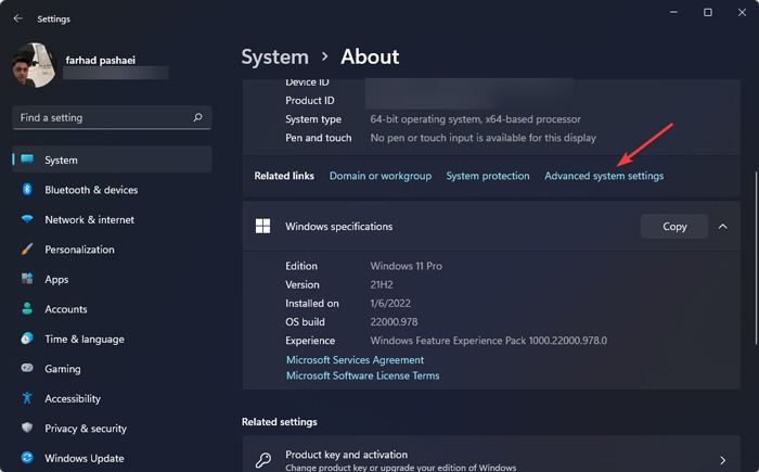 Network Advanced System Settings
