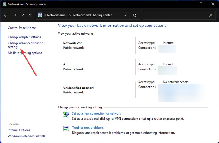Network Change Advanced Sharing Settings