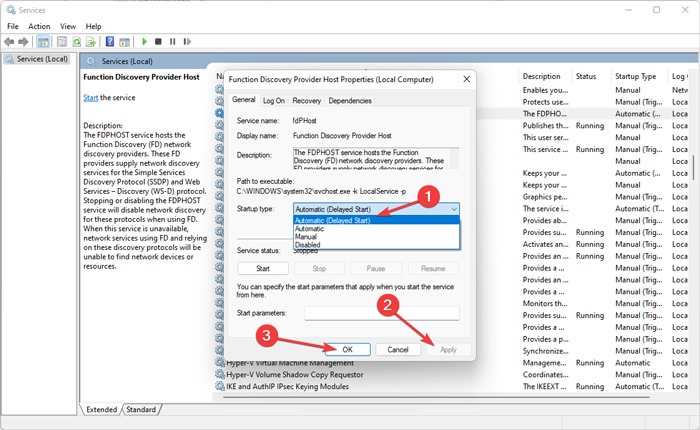 Network Changing Startup Type