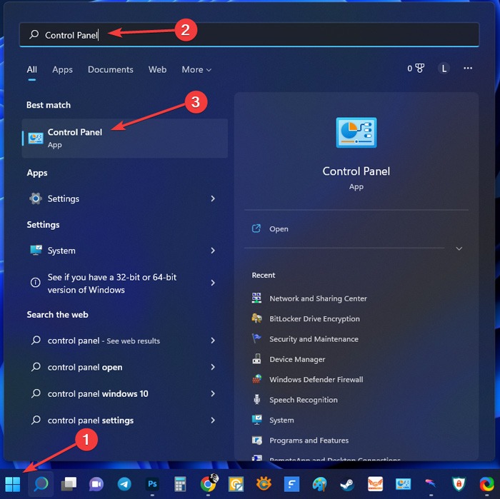 Network Go To Control Panel