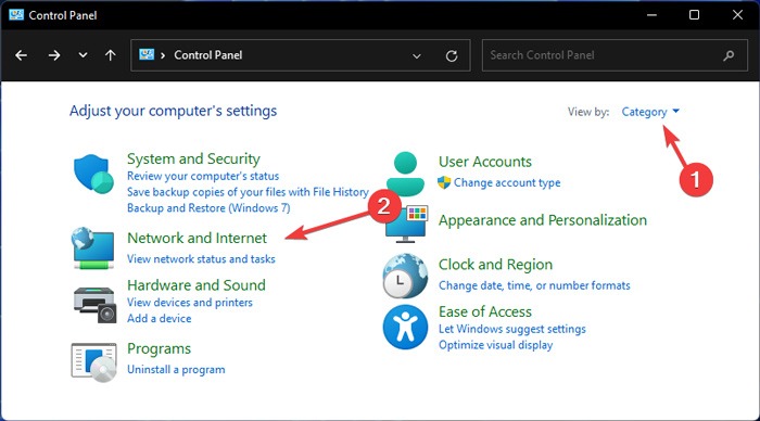 Network Select Network And Internet In Control Panel