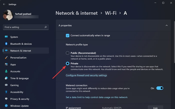 Network Select Private Option