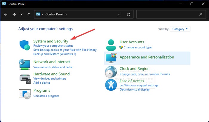 Network System And Security Option In Control Panel