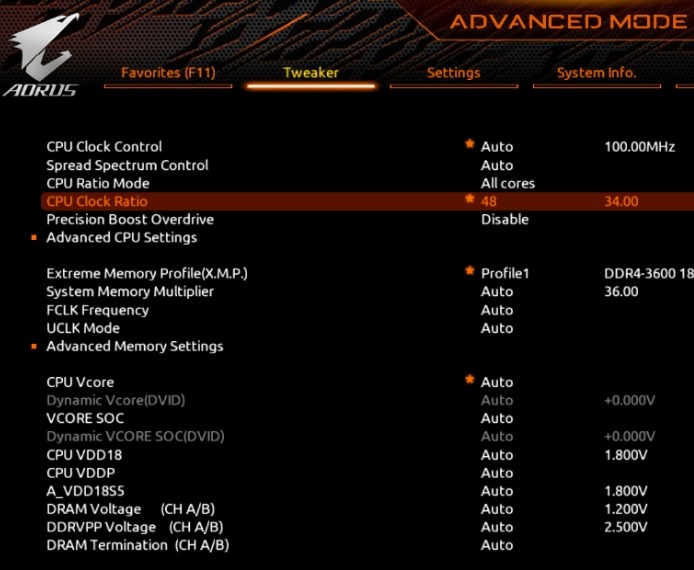 BIOS overclock AMD CPU core clock