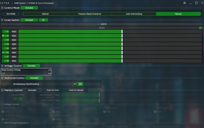 Ryzen Master Manual mode apply changes
