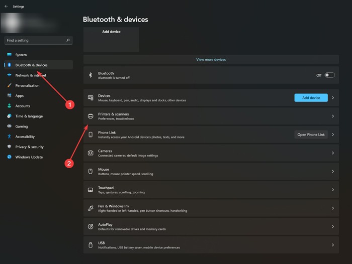 Scanner - Printer And Scanner Section In Settings