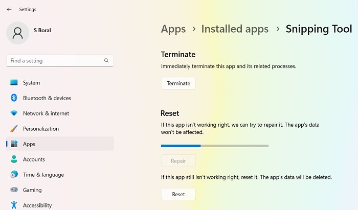 Snipping Tool Not Working App Repairing