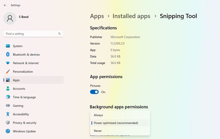 Snipping Tool Not Working Installed Apps Background App Permissions