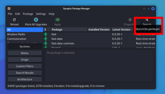 Synaptic Searching For Packages