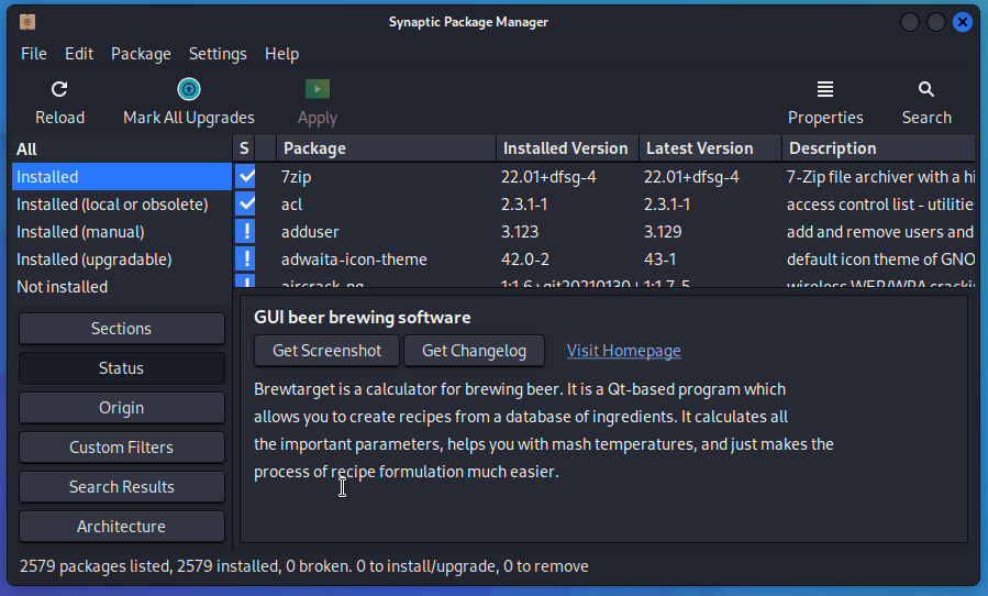 Synaptic Manager List Of Installed Packages 