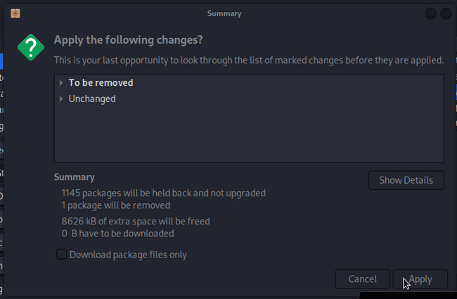 Synaptic Manager Applying Changes