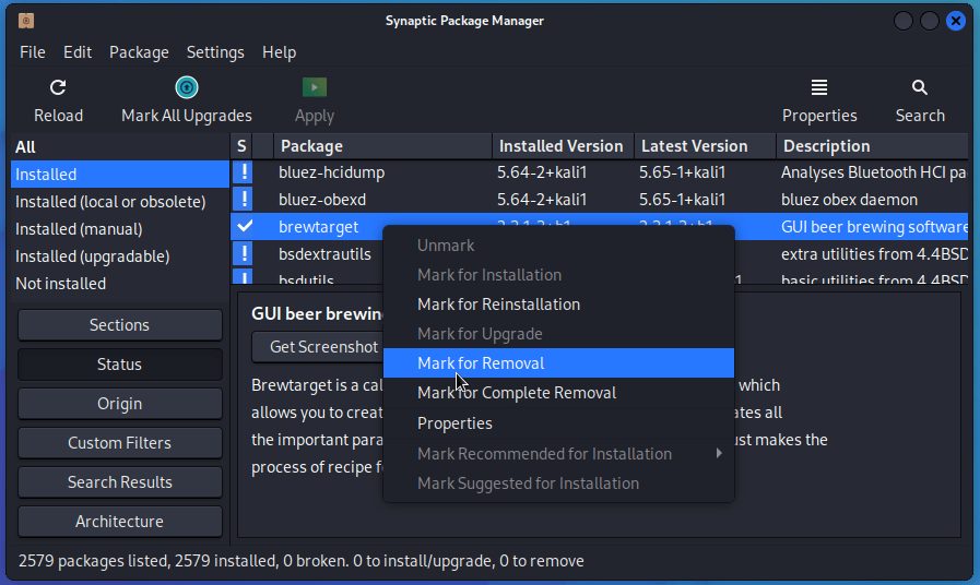 Marking packages for removal in Syaptic Package Manager