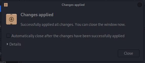 Synaptic Package Manager success message