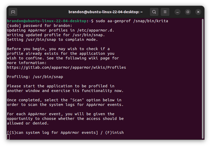 apparmor-profiling-krita Ubuntu Apparmor Aa Genprof Snap Bin Krita