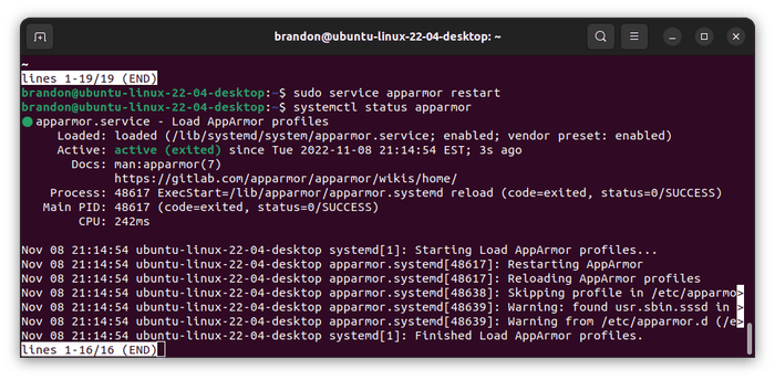 Ubuntu Apparmor Enabled