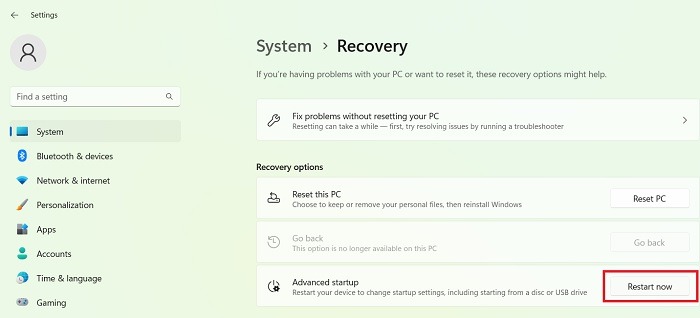 Unexpected Store Advanced Startup Restart Now