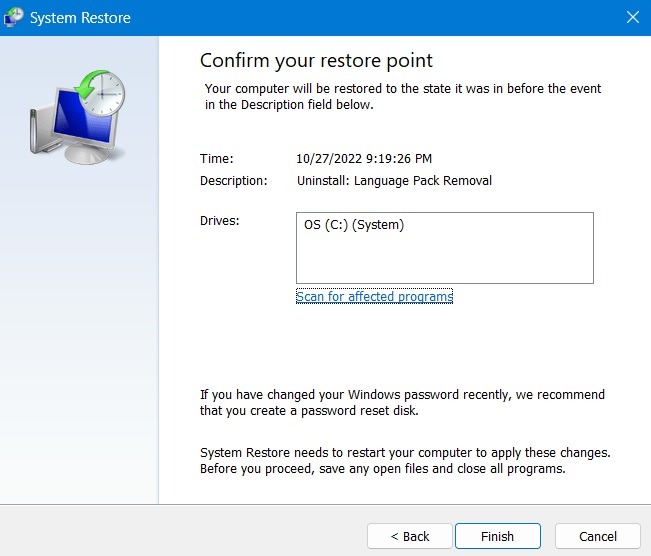 Unexpected Store Confirm Restore Point