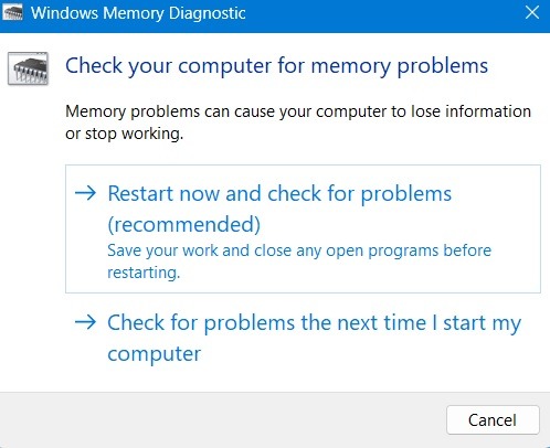 Unexpected Store Memory Diagnostic Restart Check