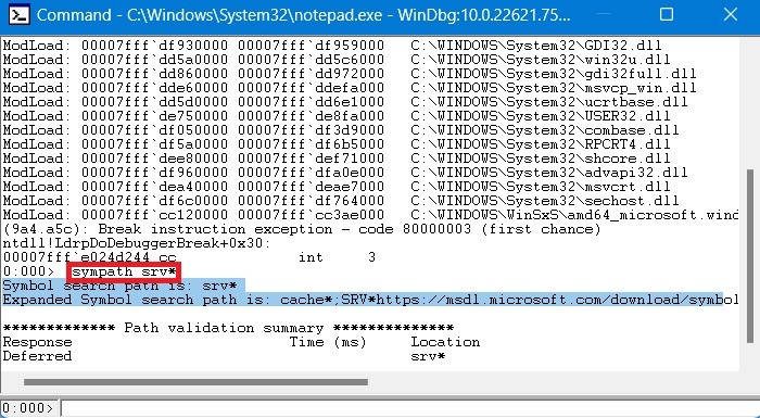 Unexpected Store Windbg Command Line Output Sympath Srv Command