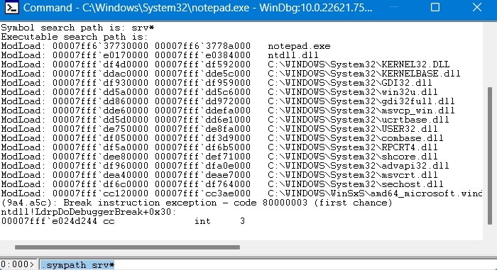 Unexpected Store Windbg Command Line Using Sympath Srv Command