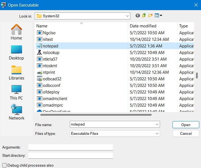 Unexpected Store Windbg Open Executable Notepad