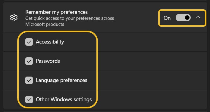 Windows Backup Enabling Remembering Prefrences