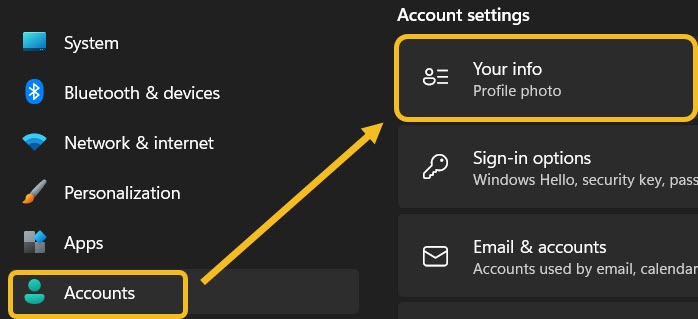 Windows Settings Accounts Your Info