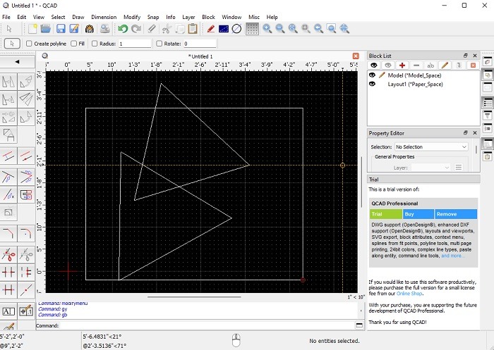 Creating a model in QCAD.