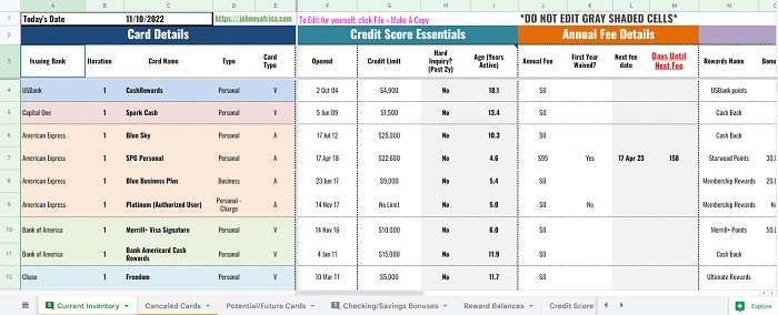 Credit Card Tracking by JohnnyAfrica showing card details.