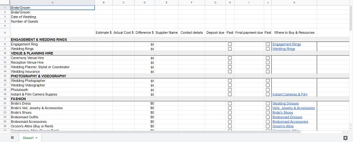 Tracking wedding planning expenses with Wedding Budget template.