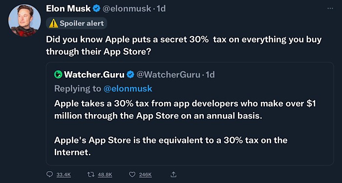 Elon Musk Twitter Apple 30 Tax